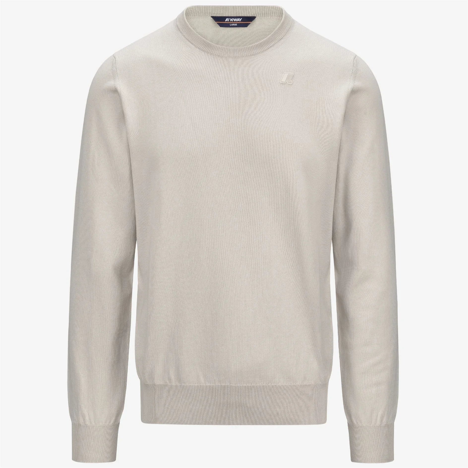 Maglione uomo beige a manica lunga, girocollo, stile minimal, abbigliamento elegante