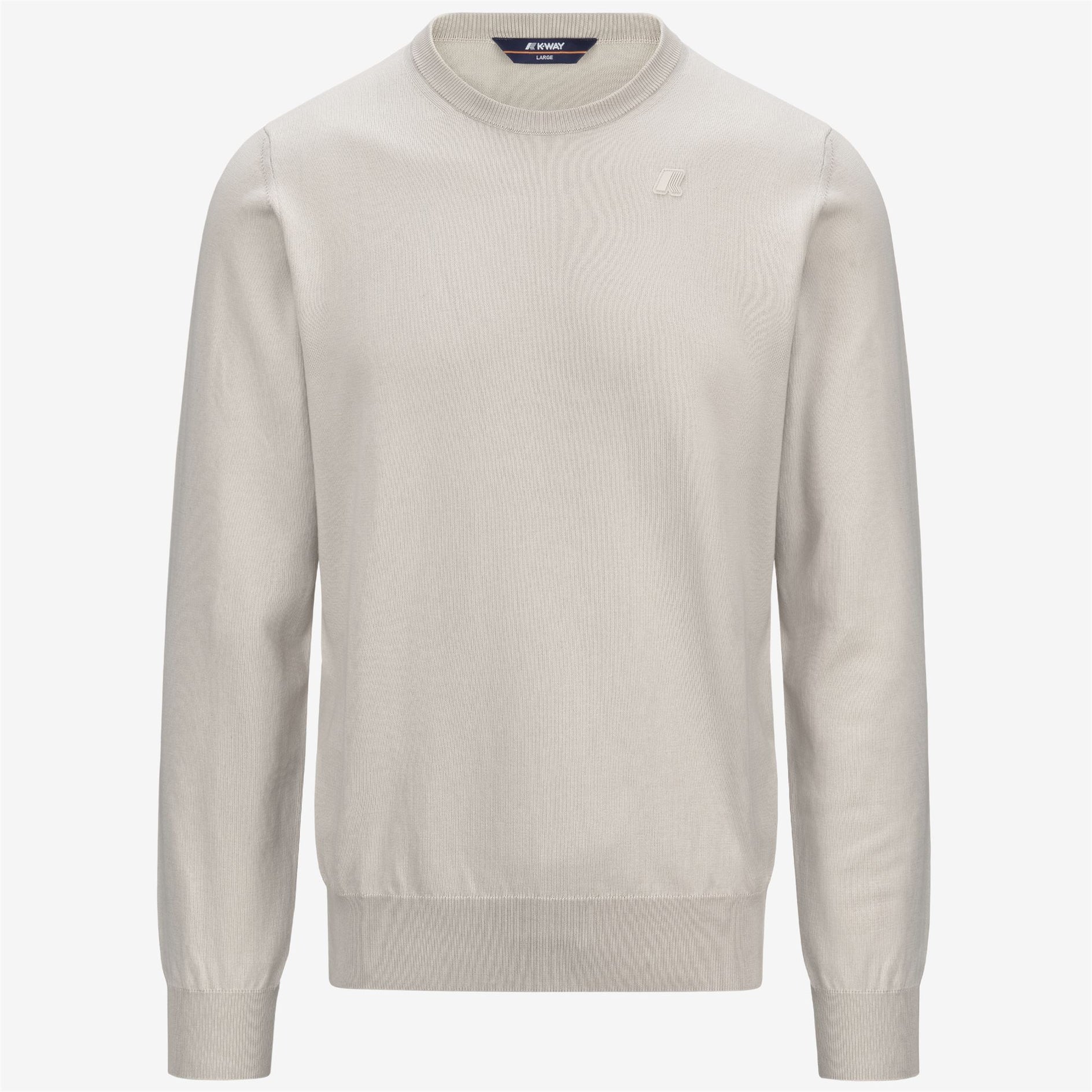 Maglione uomo beige a manica lunga, girocollo, stile minimal, abbigliamento elegante