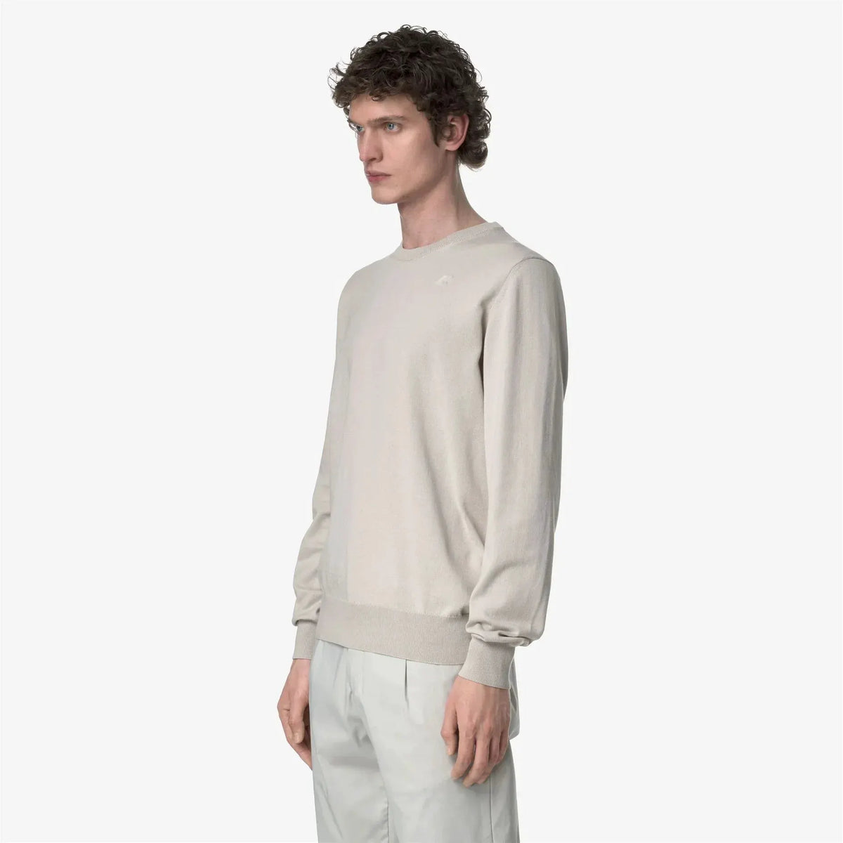 Maglione uomo beige elegante a maniche lunghe, stile casual, vestibilità slim