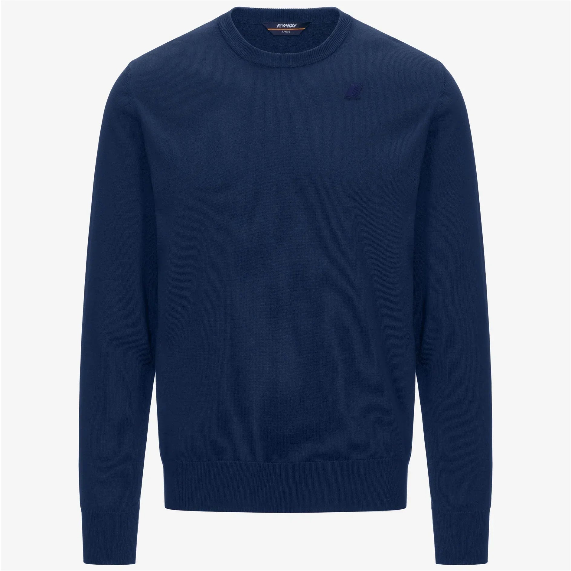 Maglione uomo blu a maniche lunghe girocollo, stile casual elegante.