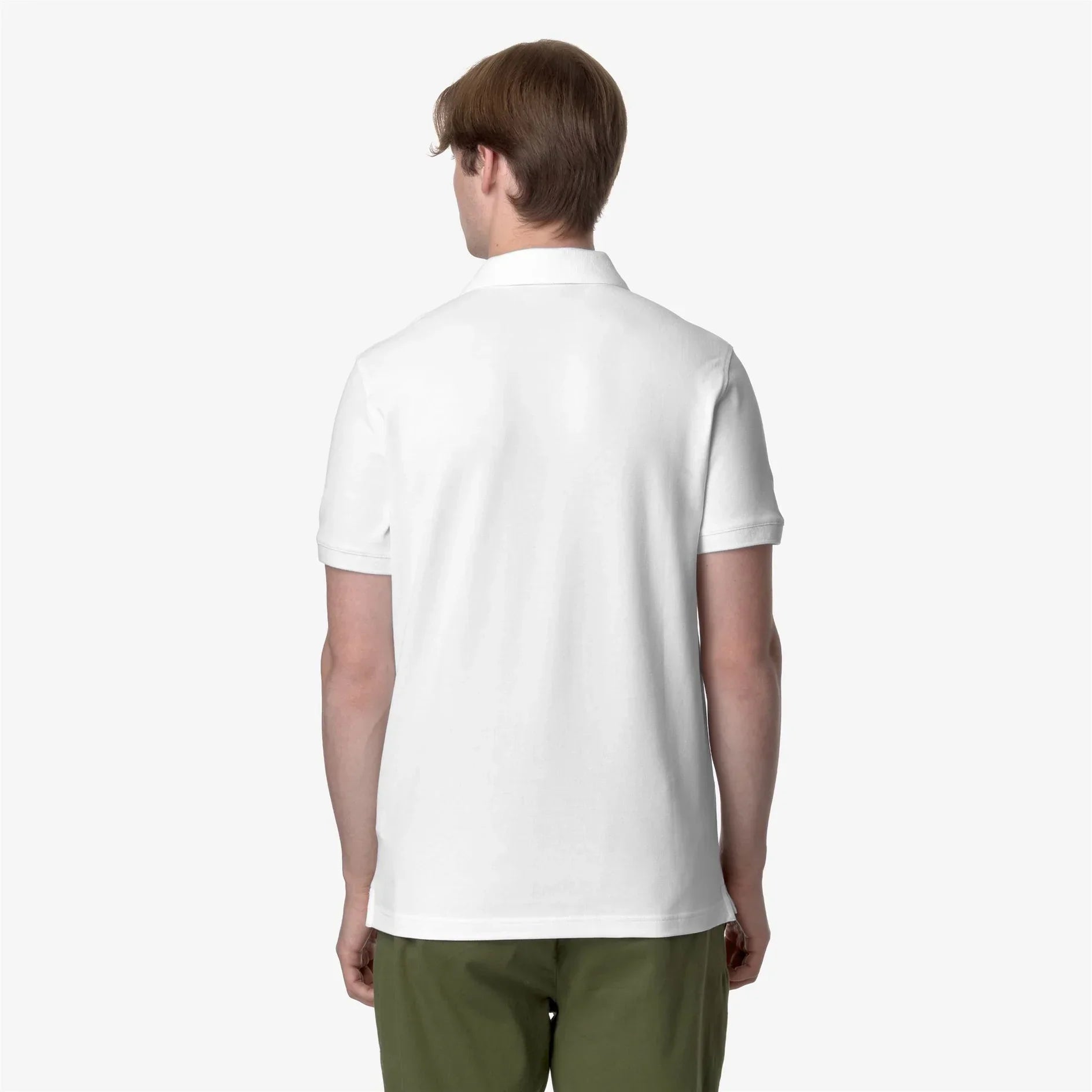 Polo uomo bianca a maniche corte vista posteriore, abbigliamento casual elegante