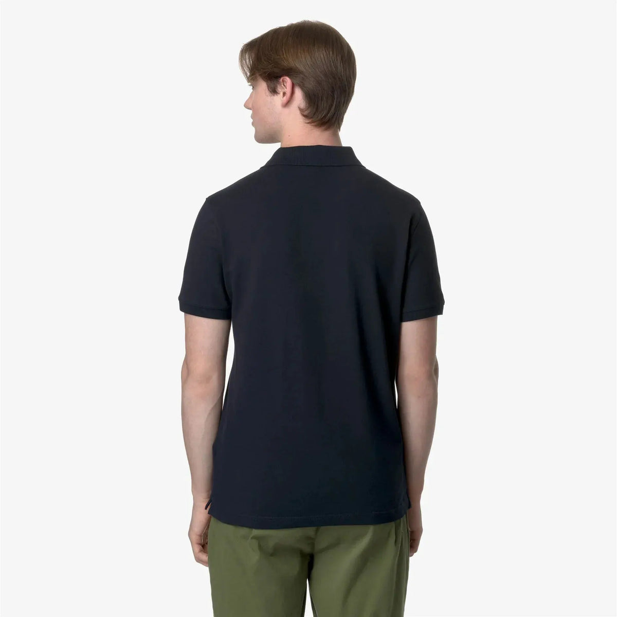 Polo uomo nera manica corta vista posteriore, abbigliamento casual estivo
