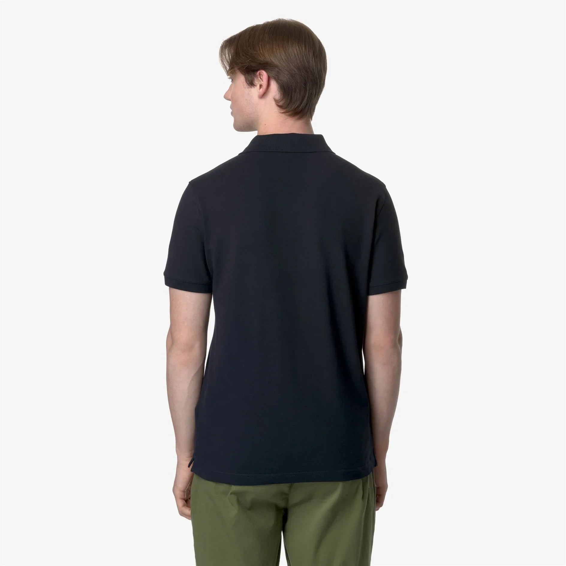 Polo uomo nera manica corta vista posteriore, abbigliamento casual estivo