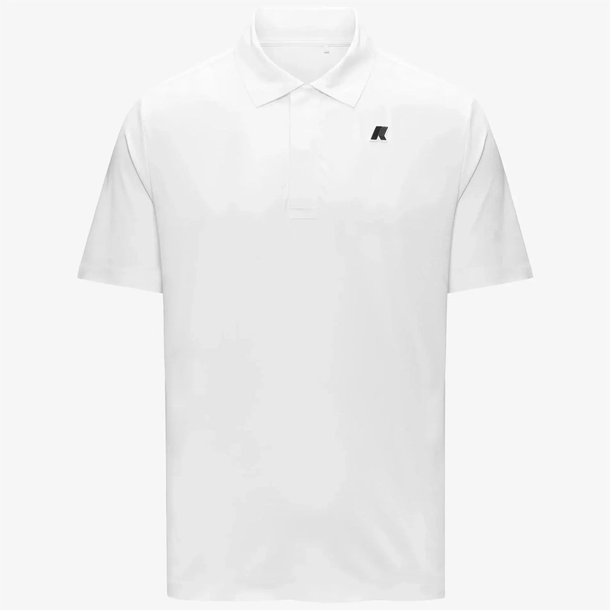 Polo uomo bianca manica corta con logo nero sul petto, stile elegante e minimalista