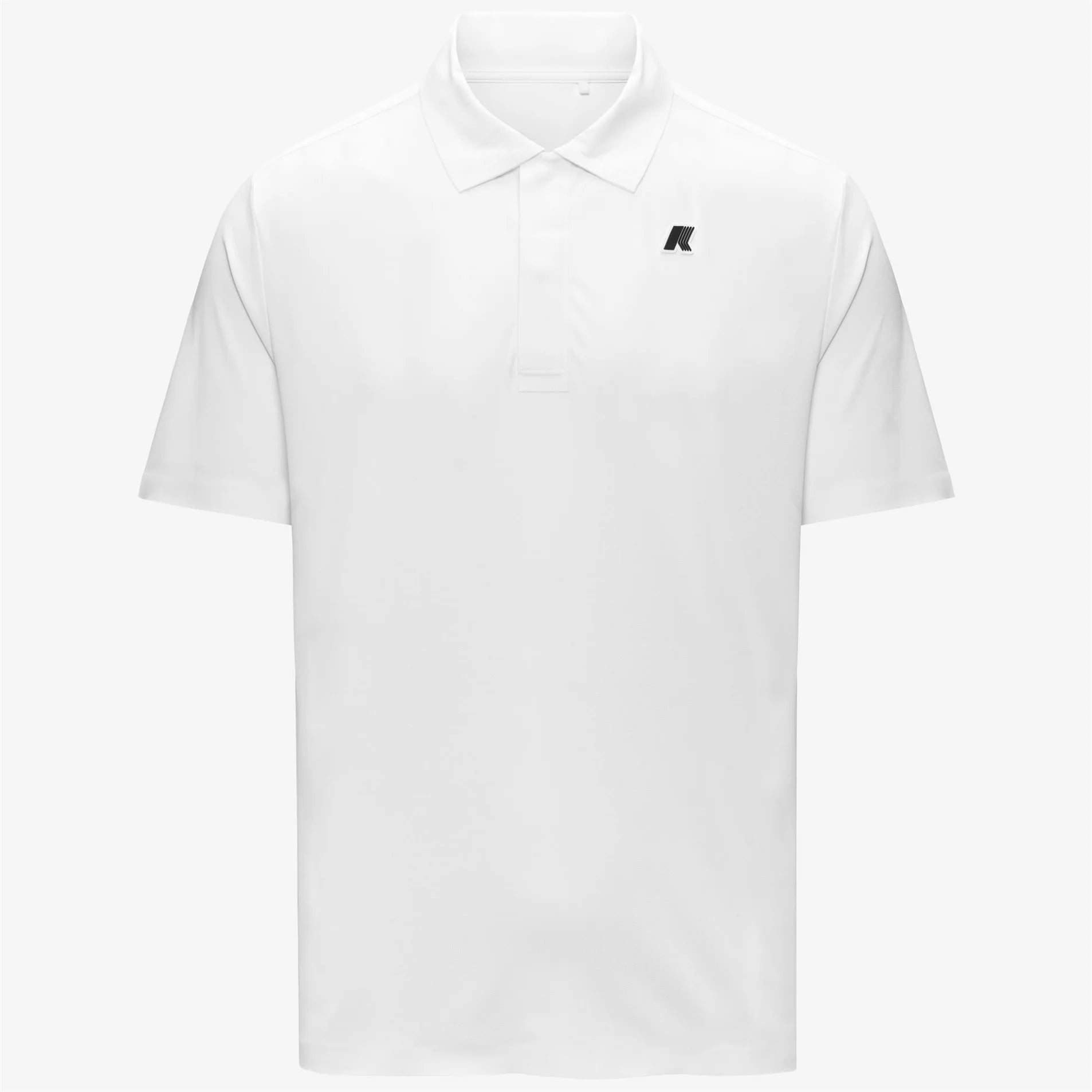 Polo uomo bianca manica corta con logo nero sul petto, stile elegante e minimalista