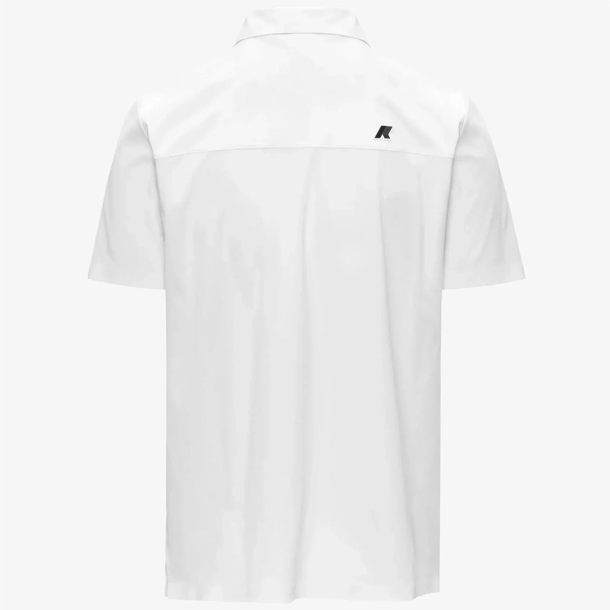 Camicia bianca uomo a maniche corte, retro con logo piccolo, stile elegante casual