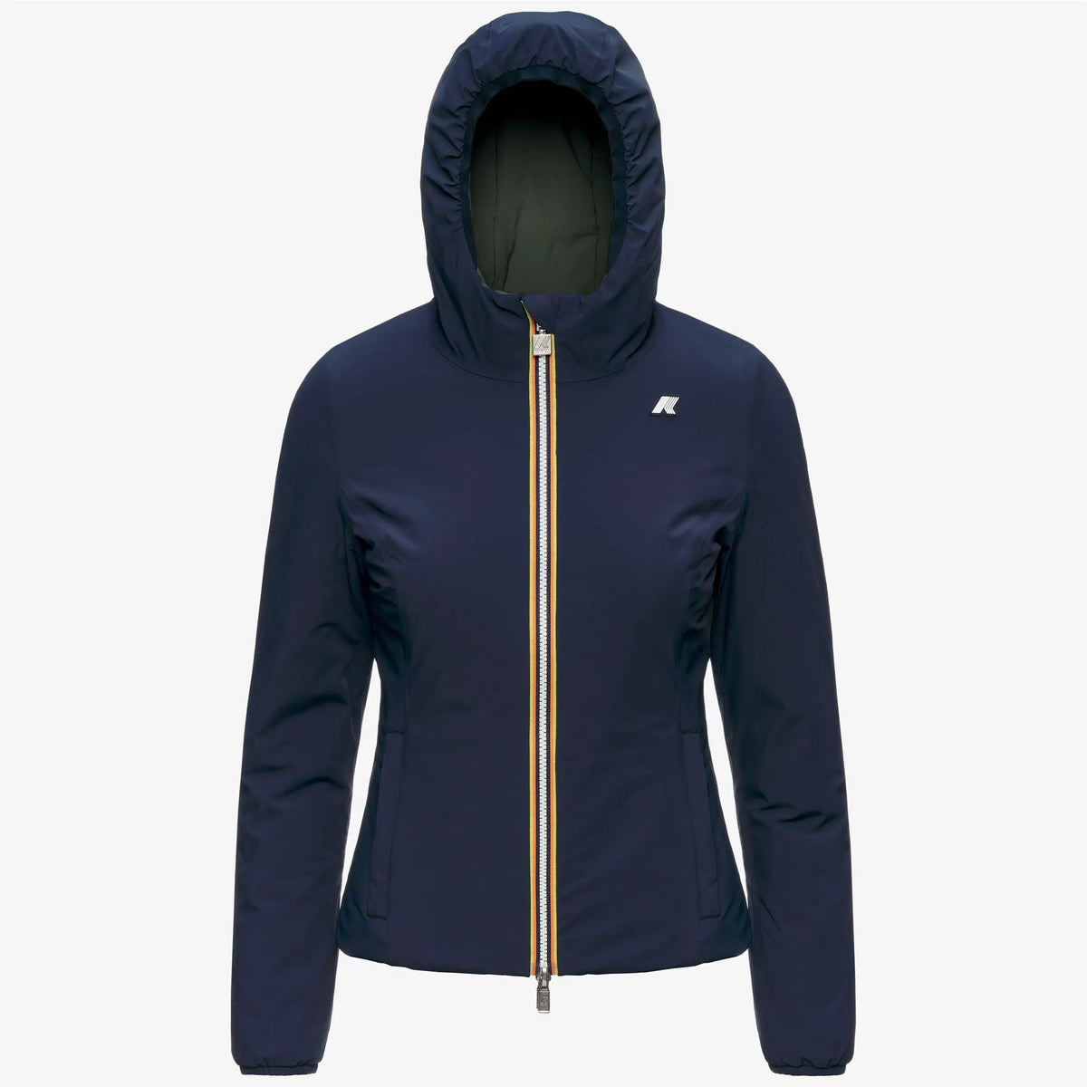 Giacca corta reversibile da donna K-Way Lily St Warm Double K6128TW AG5 colore Blue Depth Green Blackish - Vista frontale lato tecnico