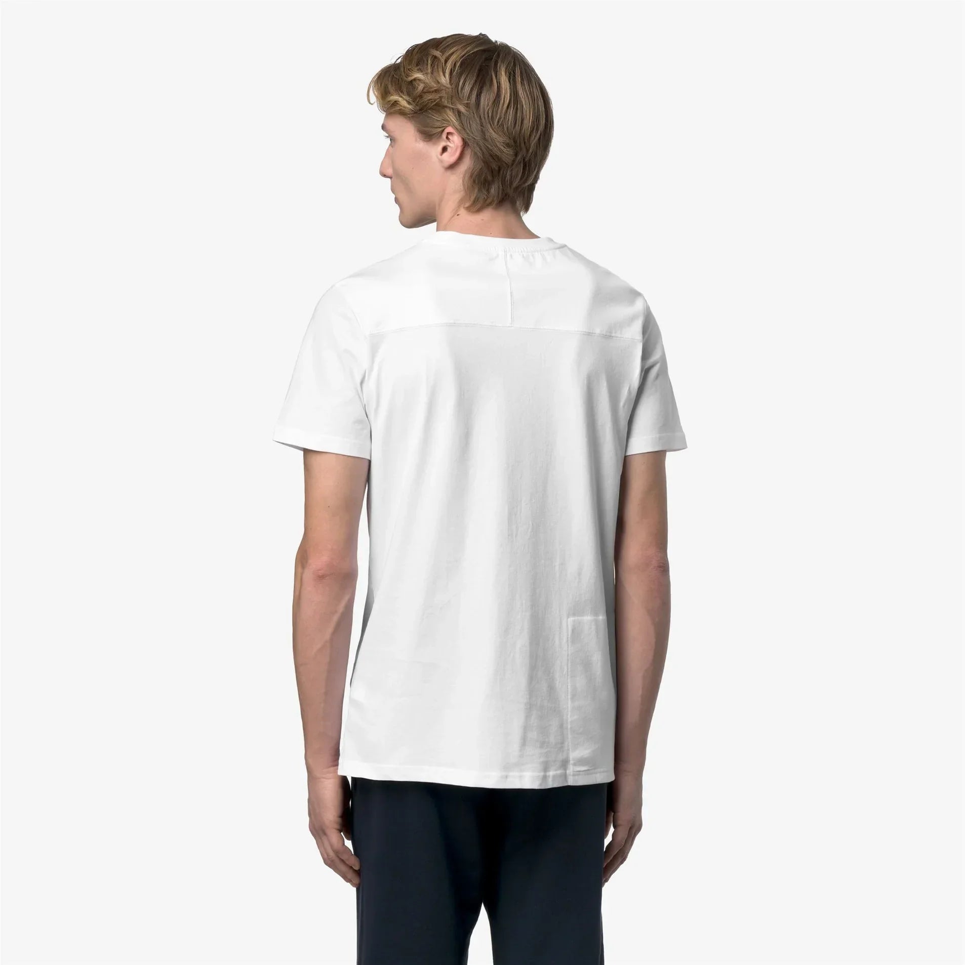 Maglietta uomo bianca manica corta vista retro, abbigliamento casual moda uomo