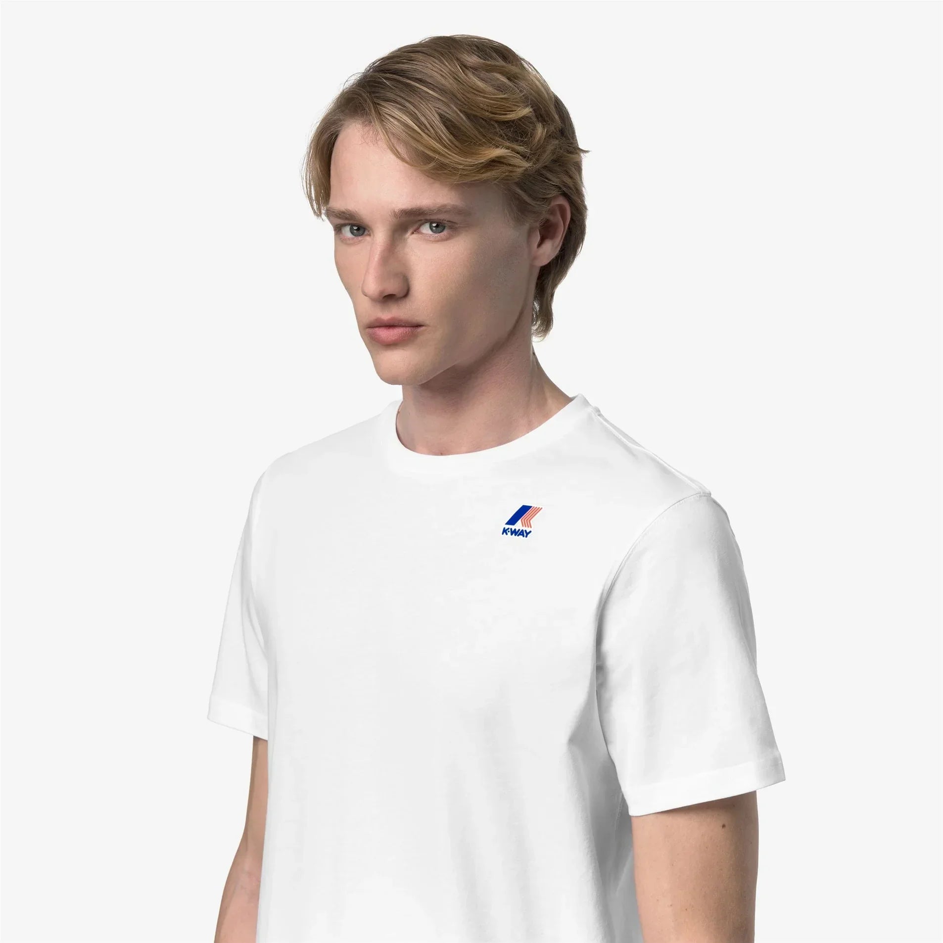 Maglietta uomo bianca K-Way logo piccolo stampato sul petto, moda casual estiva