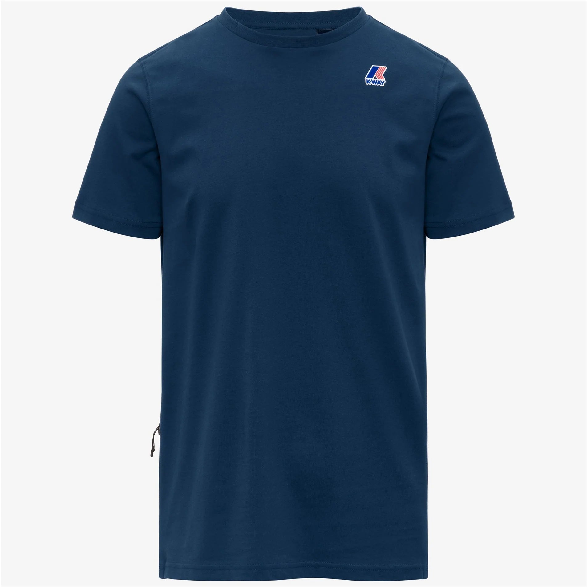 T-shirt uomo blu a manica corta con logo sul petto, abbigliamento casual elegante