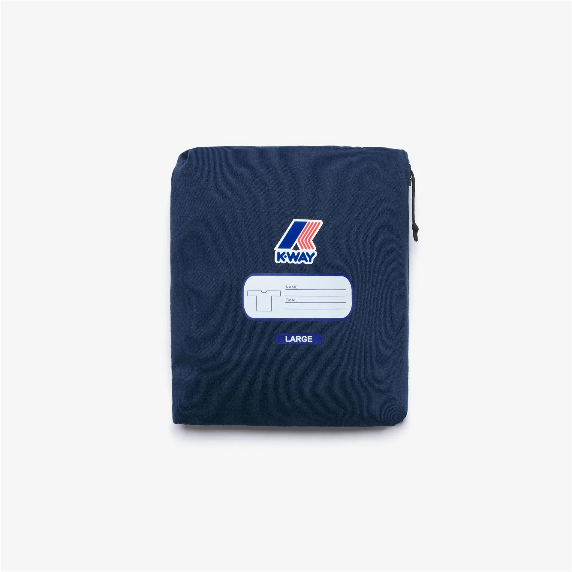 Pochette blu K-Way con logo e spazio per nome, accessorio moda uomo donna taglia large