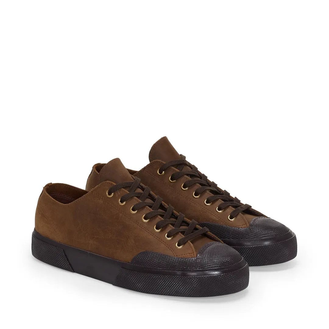 Sneakers Superga 2432 Works Crazy Horse Leather S21537W Brown Horse-Black - Vista Tre Quarti