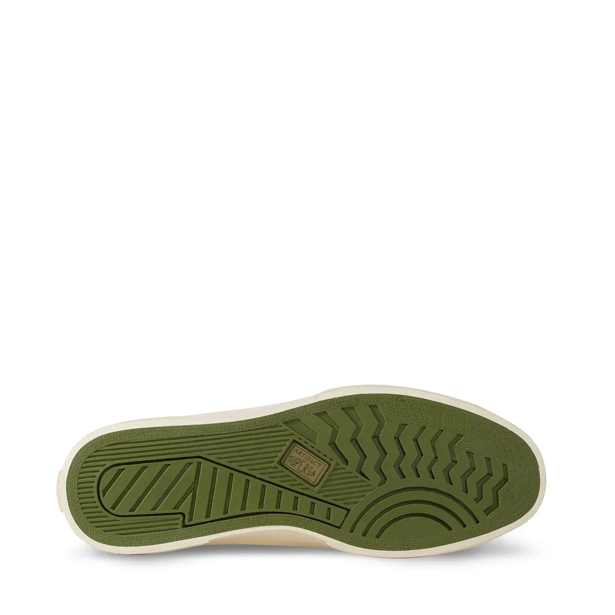 Suola scarpa uomo verde con dettagli antiscivolo, vista dal basso, calzature moda