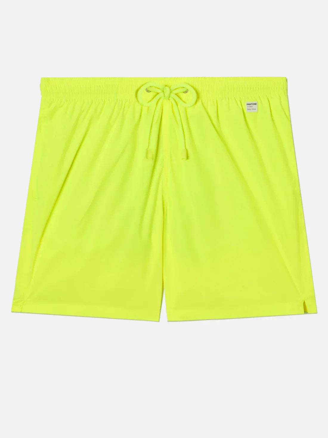 costume da bagno uomo giallo fluo, corto con coulisse in vita, su sfondo bianco