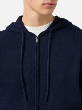 SAINT BARTH Notting NOT0002 - Felpa con cappuccio in lambswool, colore Night Blue - dettaglio zip frontale