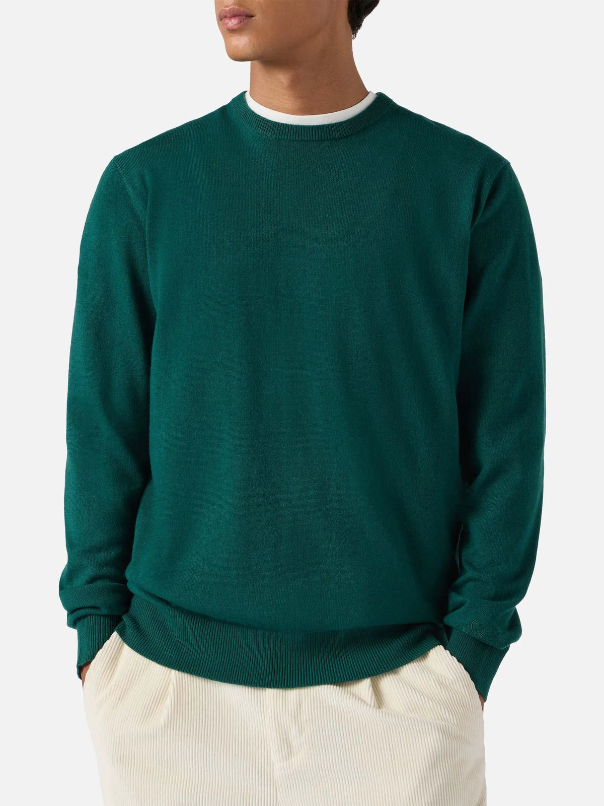 Maglione Regent Merino-Cashmere - Vista frontale in British Green