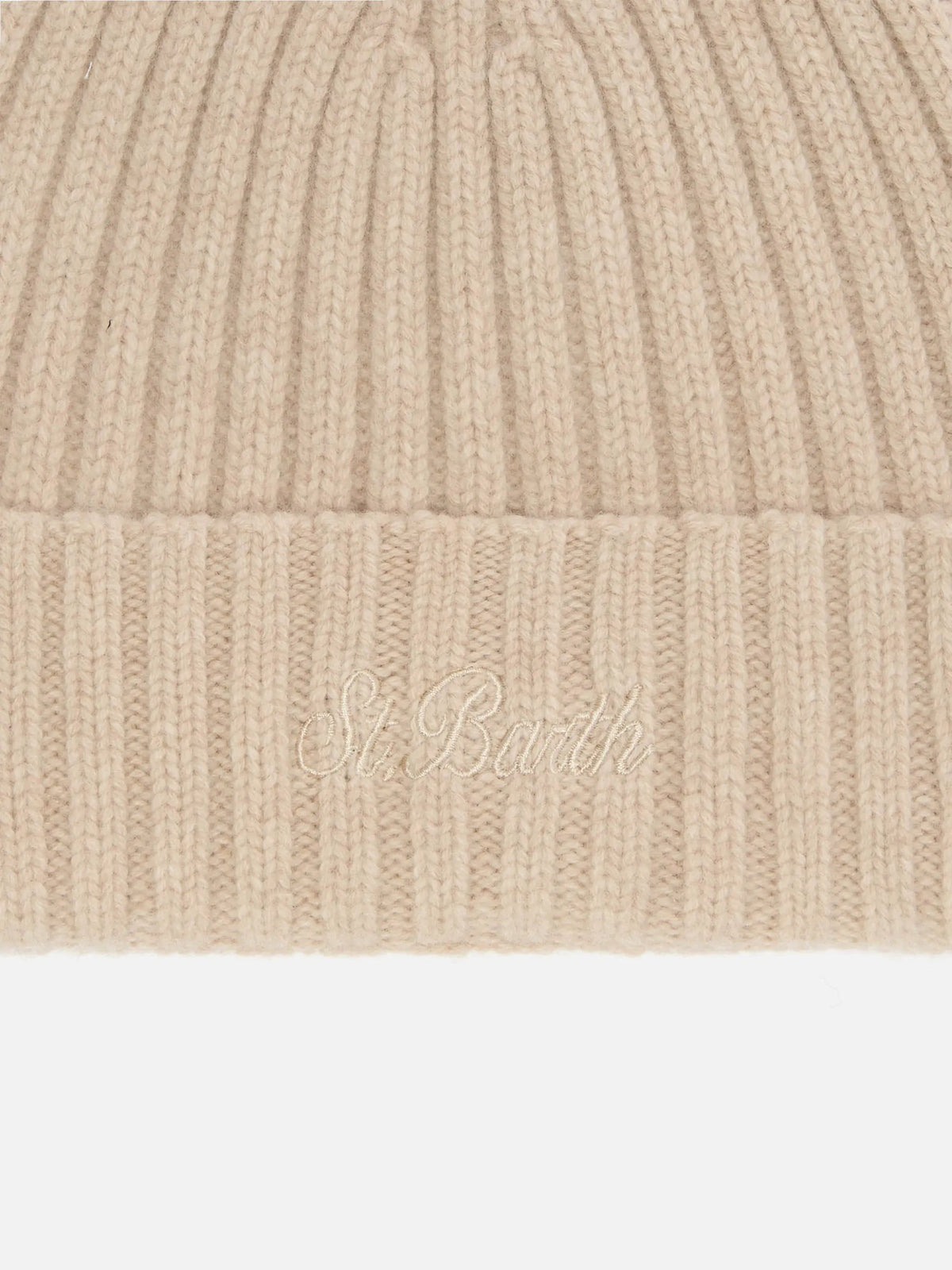 Cappellino Wengen in lana beige con ricamo St. Barth - vista laterale