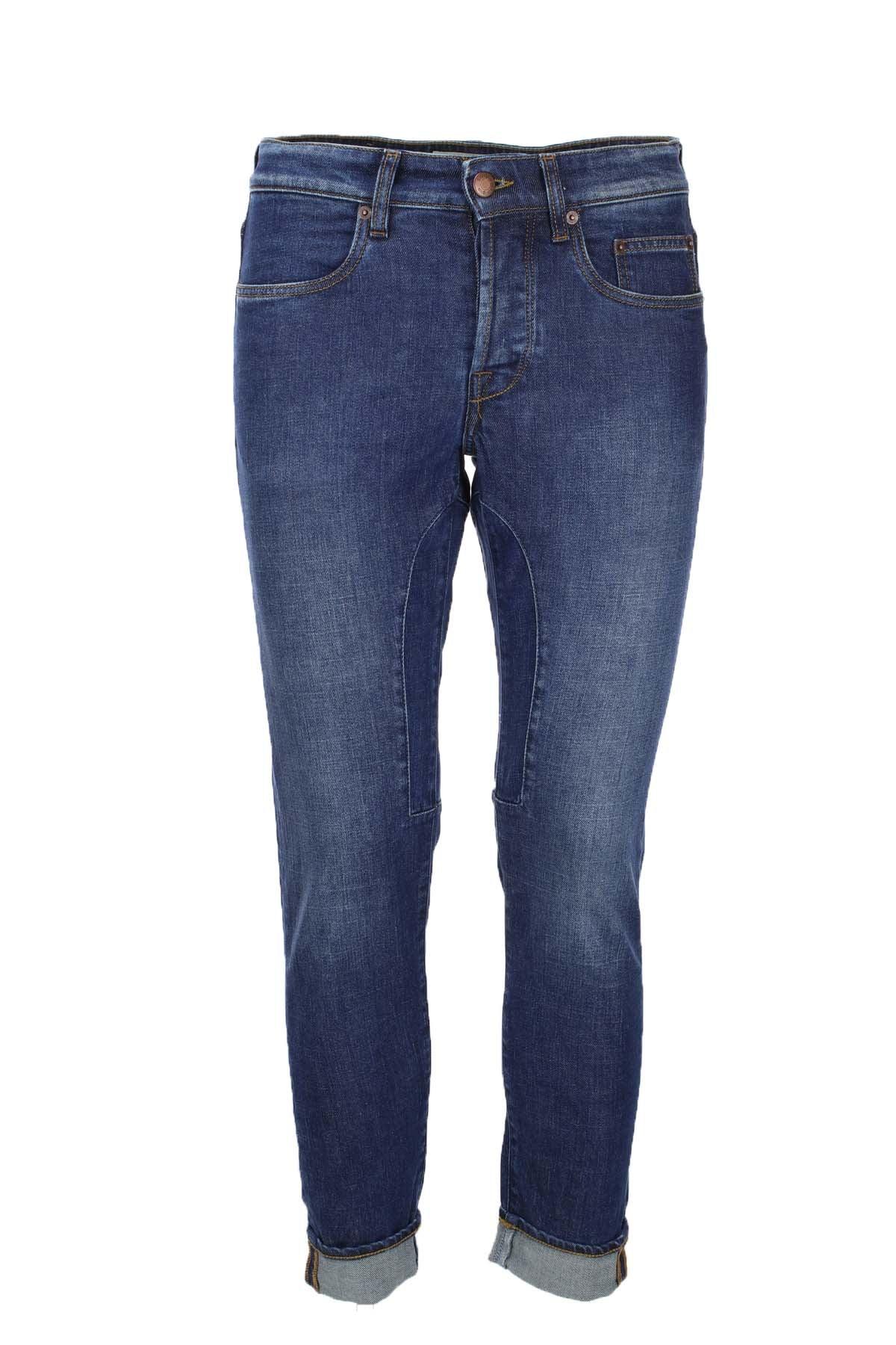 Jeans uomo denim blu con risvolto, vestibilità slim, stile casual