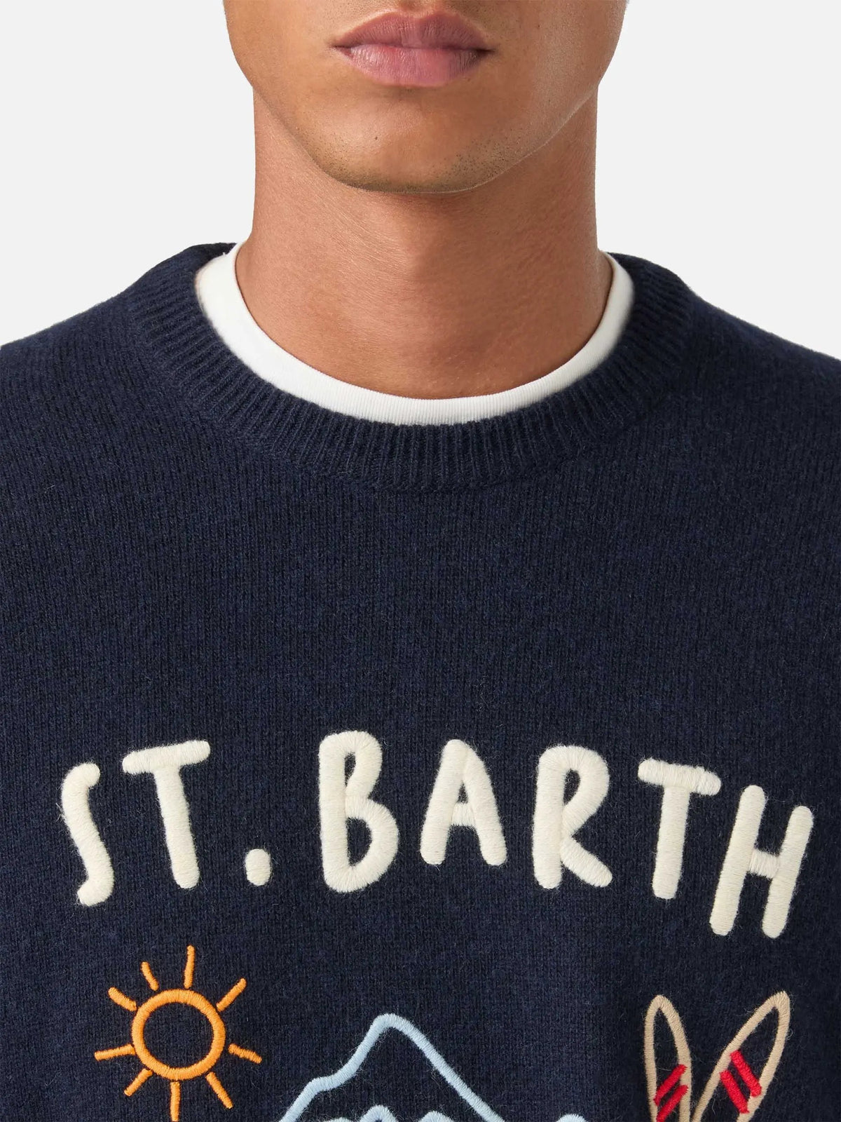 Maglia Heron MC2 Saint Barth Blu - Dettaglio ricamo Après Ski