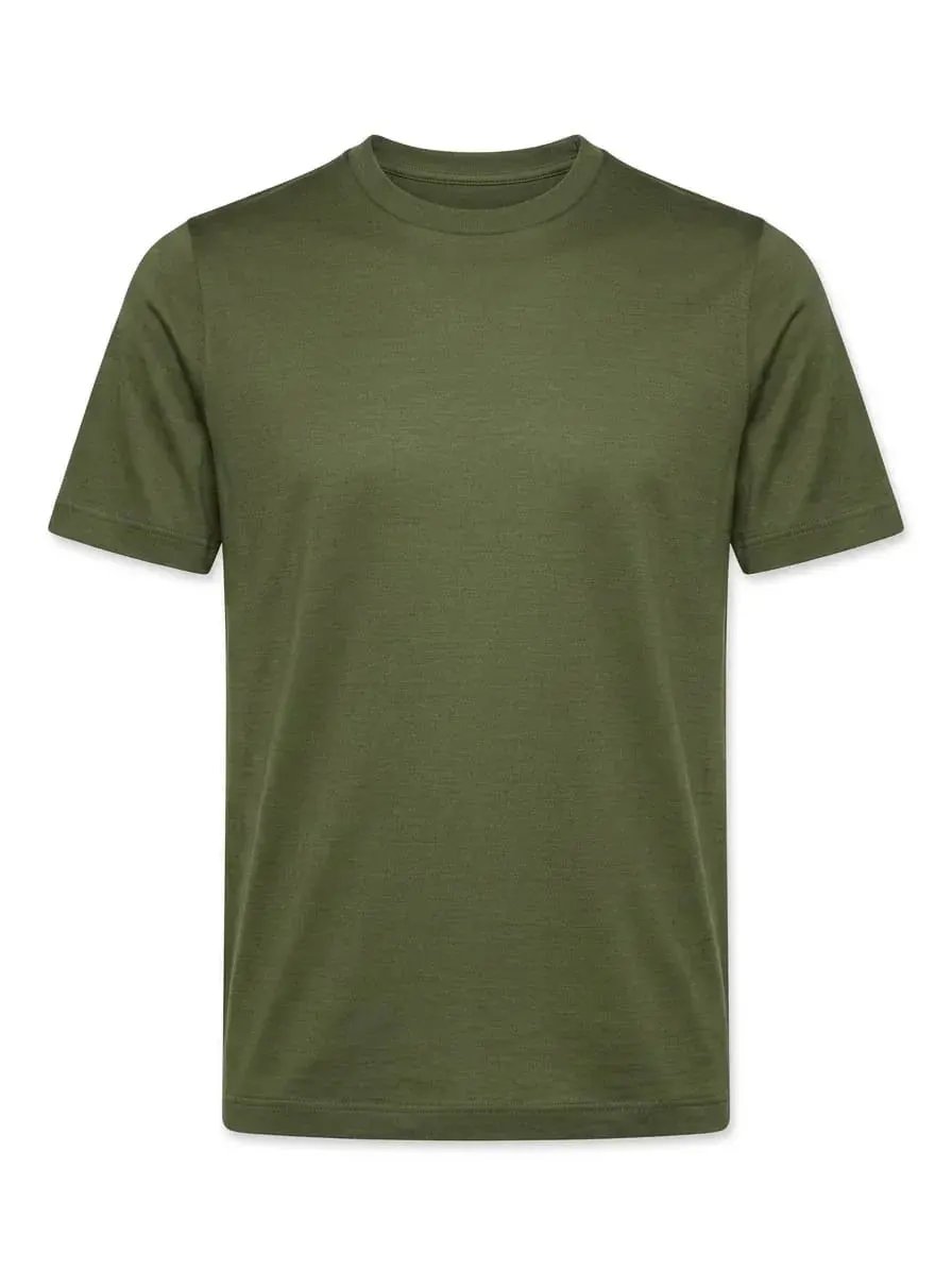 T-shirt verde militare uomo in cotone, manica corta, abbigliamento casual Made in Italy
