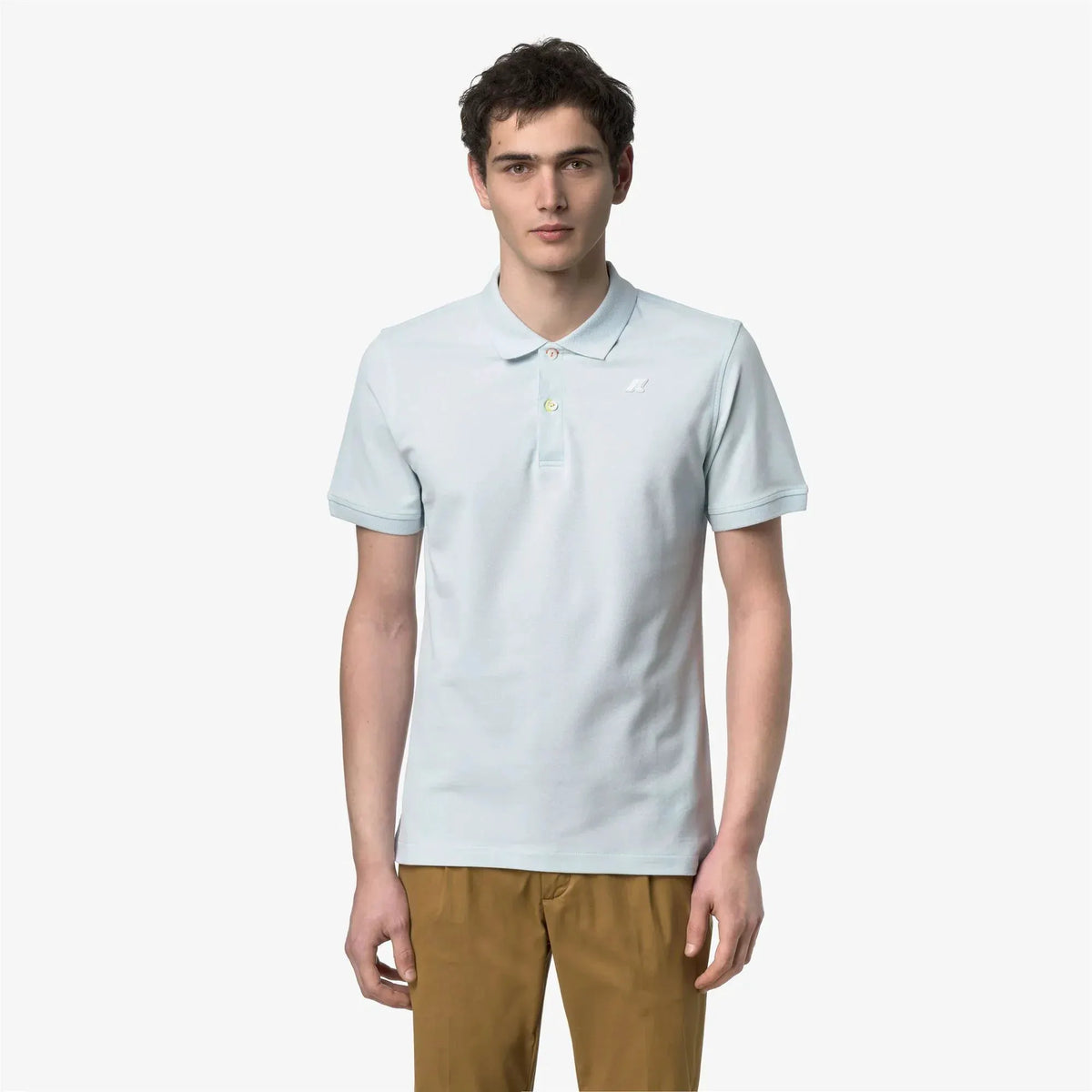 Polo uomo azzurra a maniche corte con logo bianco, abbigliamento casual elegante