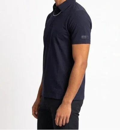 Polo uomo blu scuro a maniche corte, stile elegante e casual, abbigliamento uomo moda.