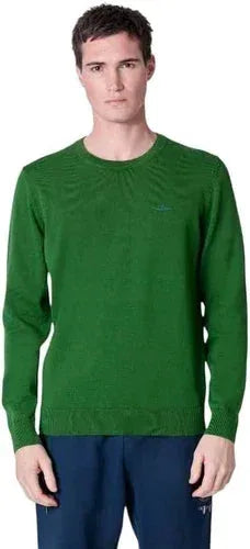 Maglia girocollo uomo verde foresta, maniche lunghe, stile casual elegante, vestibilità slim.