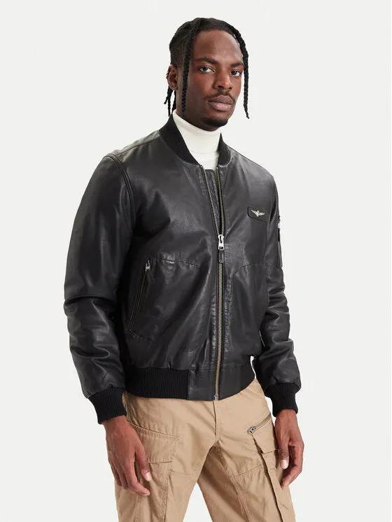 Giacca Blouson in Pelle Aeronautica Militare 262PN0966UPL00328 Nero - Vista frontale