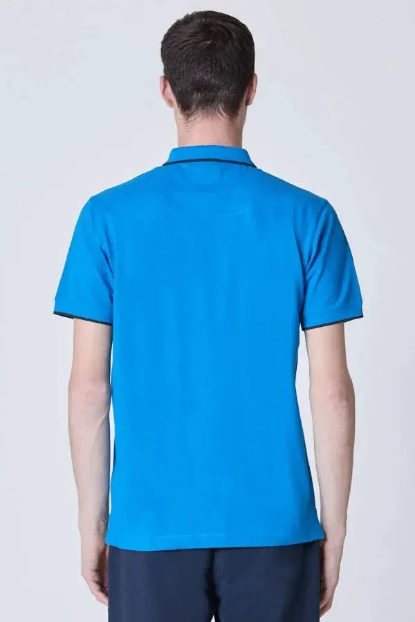 Polo uomo blu cotone manica corta vista posteriore, stile casual elegante