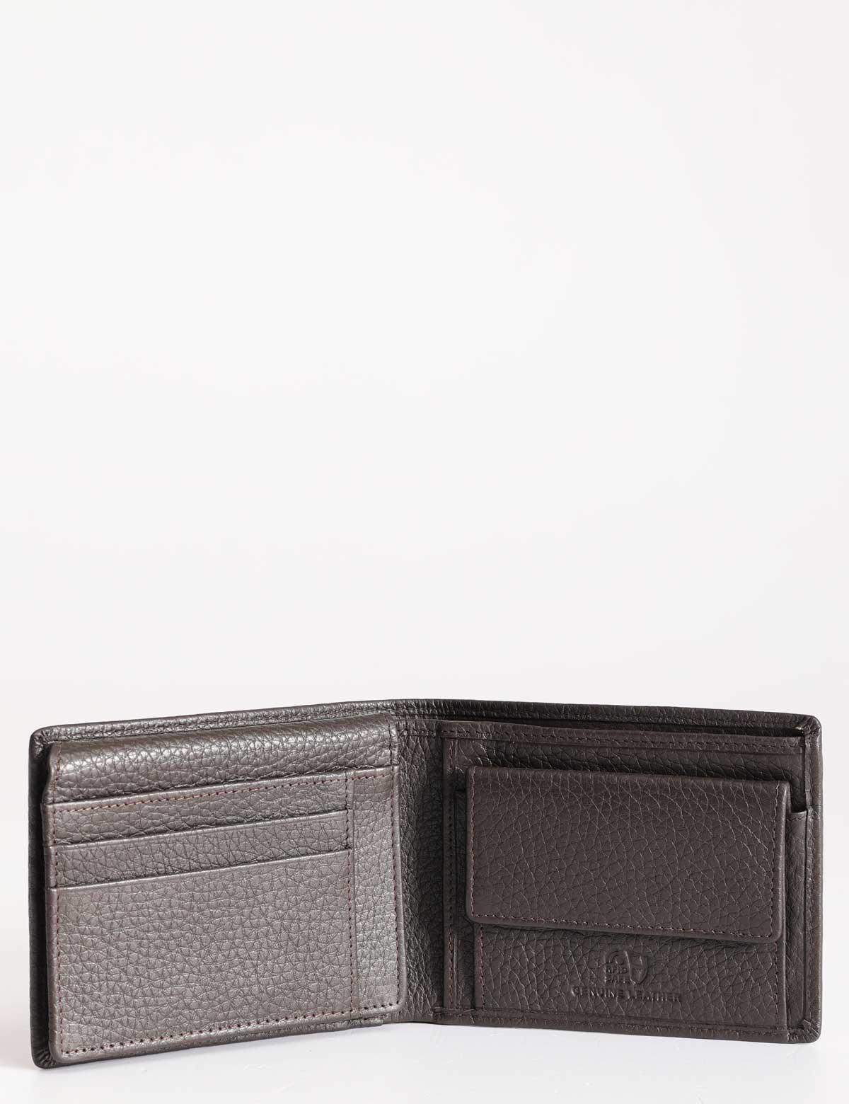 Portafoglio uomo in pelle marrone con porta carte e portamonete, stile elegante.