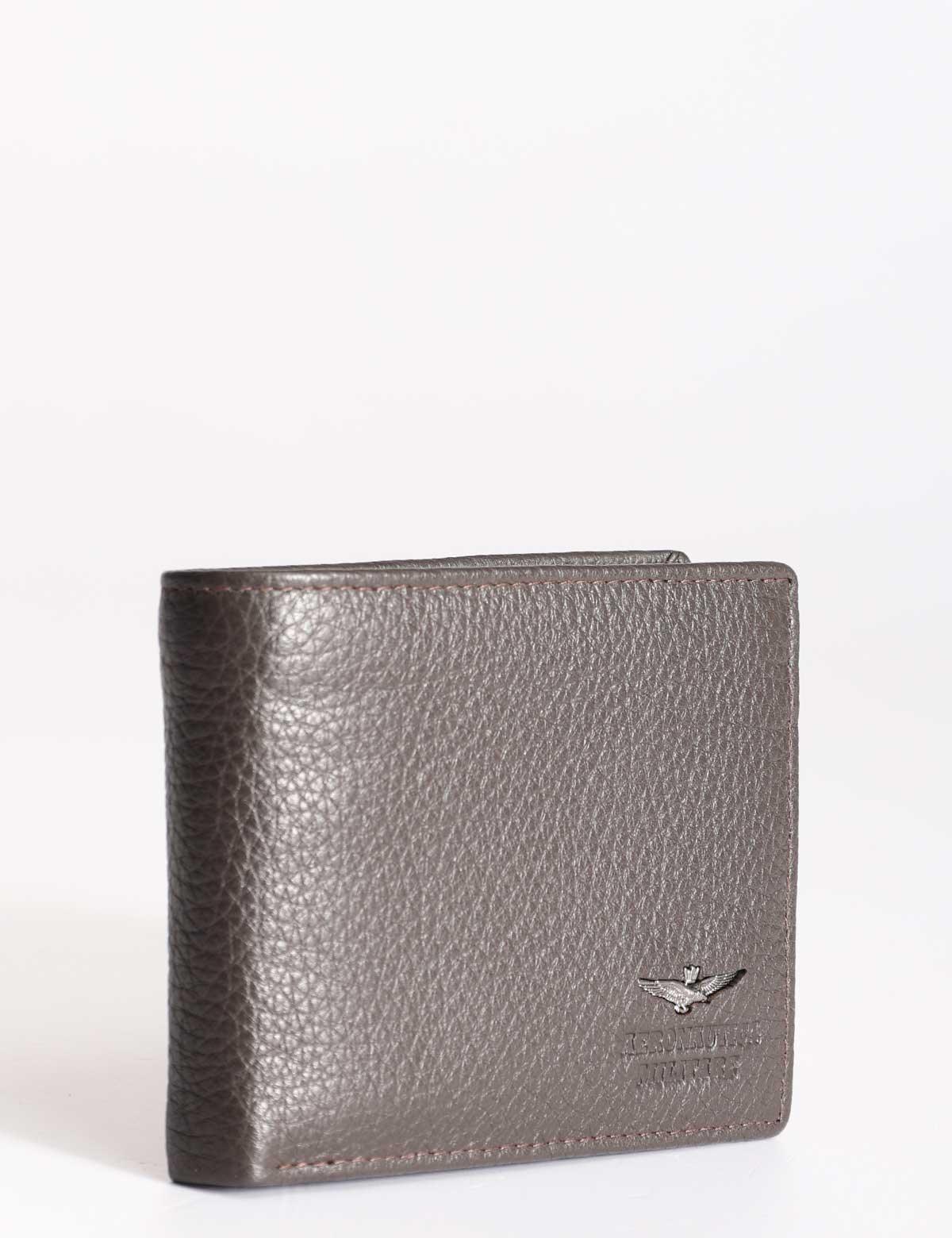 Portafoglio uomo in pelle marrone con logo Aeronautica Militare, accessorio elegante