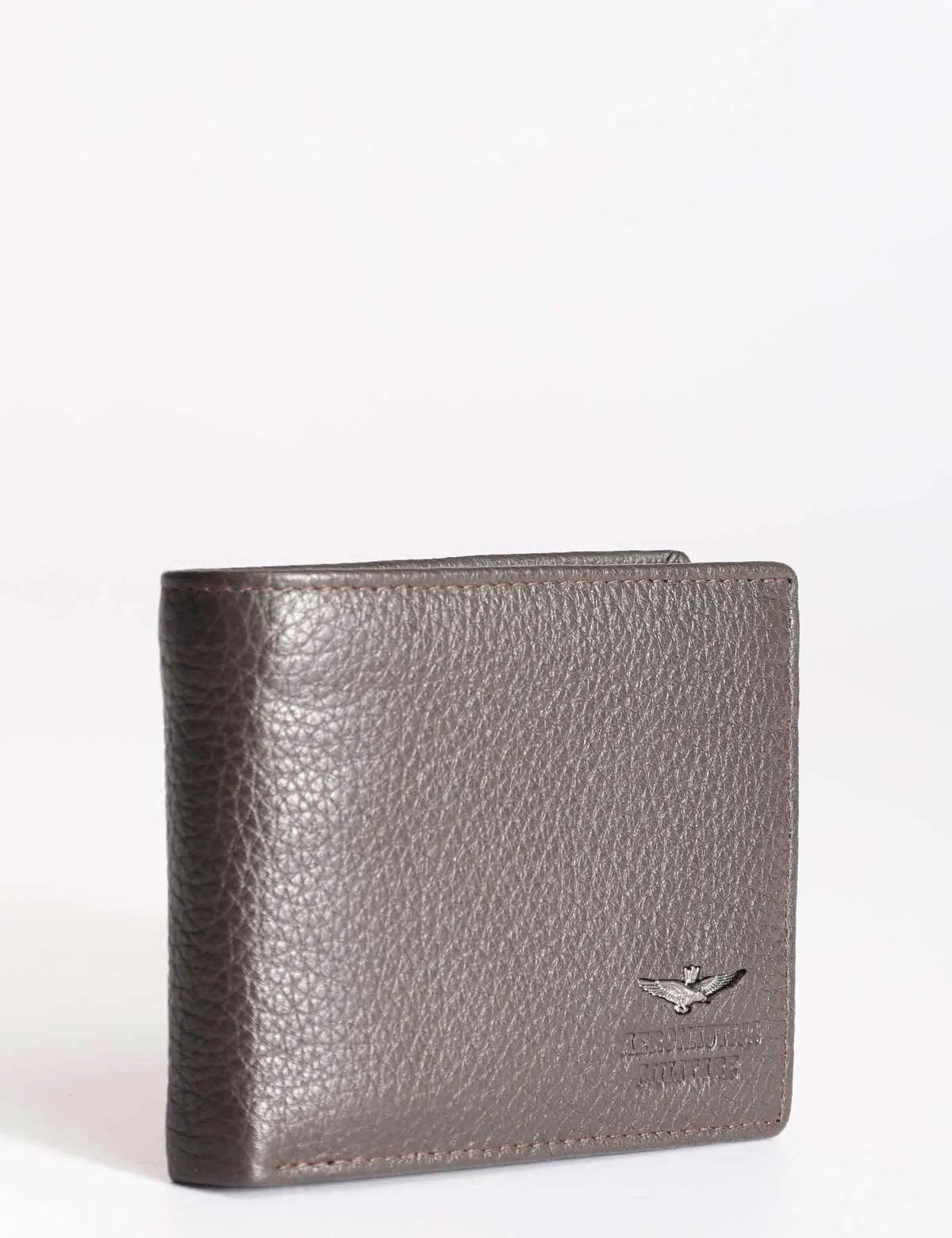 Portafoglio uomo in pelle marrone con logo Aeronautica Militare, accessorio elegante