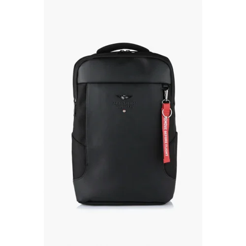 Borsa porta computer nera uomo con logo stampato e dettaglio rosso, stile elegante