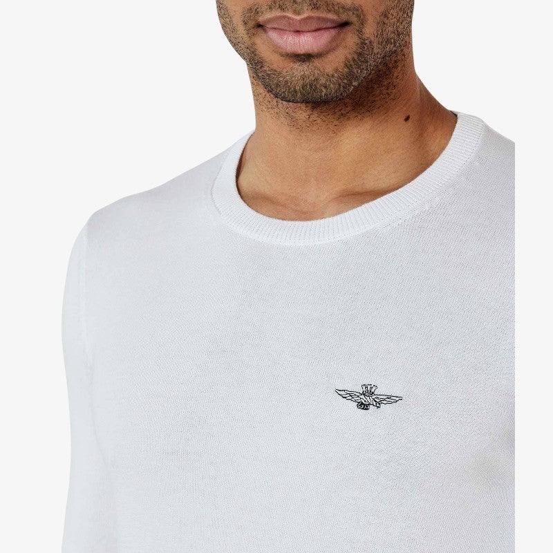 Maglia uomo bianca girocollo in cotone con logo aquila ricamato sul petto