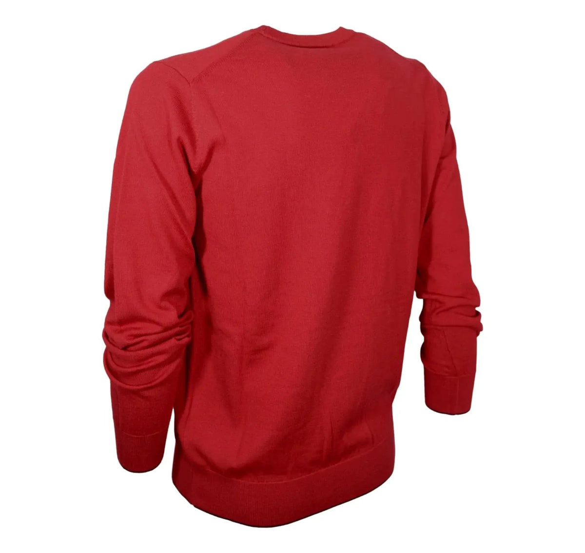 Maglione uomo rosso melange in lana merinos, vista posteriore, stile casual elegante.