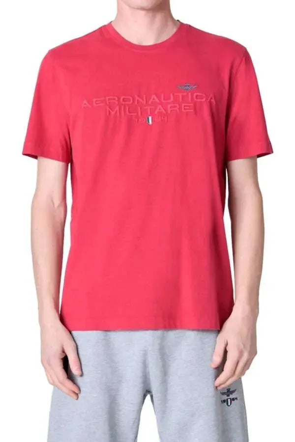 T-shirt uomo rosso Aeronautica Militare con logo sul petto, stile casual estivo