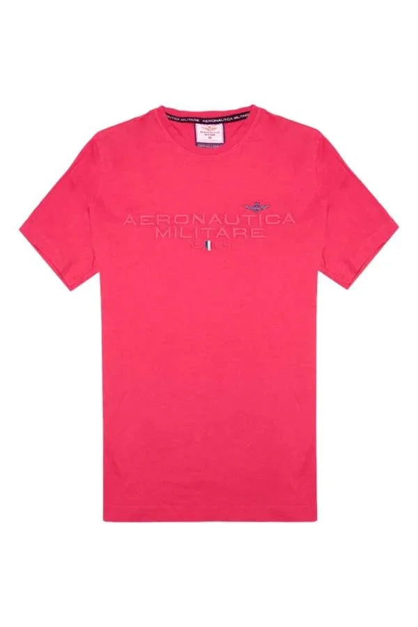 T-shirt uomo rosso acceso con scritta Aeronautica Militare e piccolo logo centrale