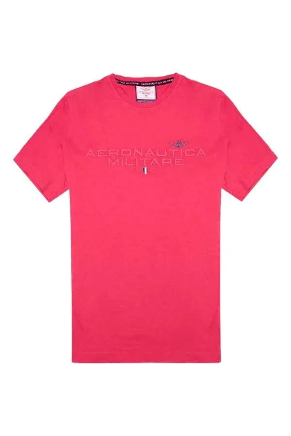 T-shirt uomo rosso acceso con scritta Aeronautica Militare e piccolo logo centrale