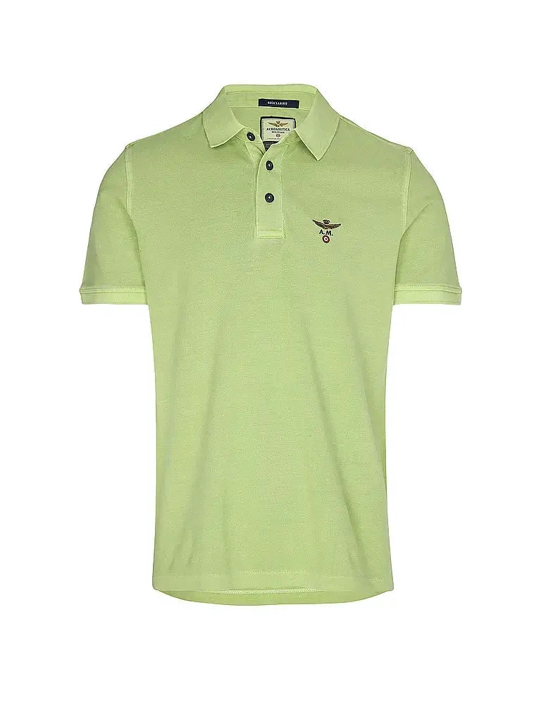 Polo uomo verde chiaro a manica corta con logo ricamato sul petto, stile casual elegante