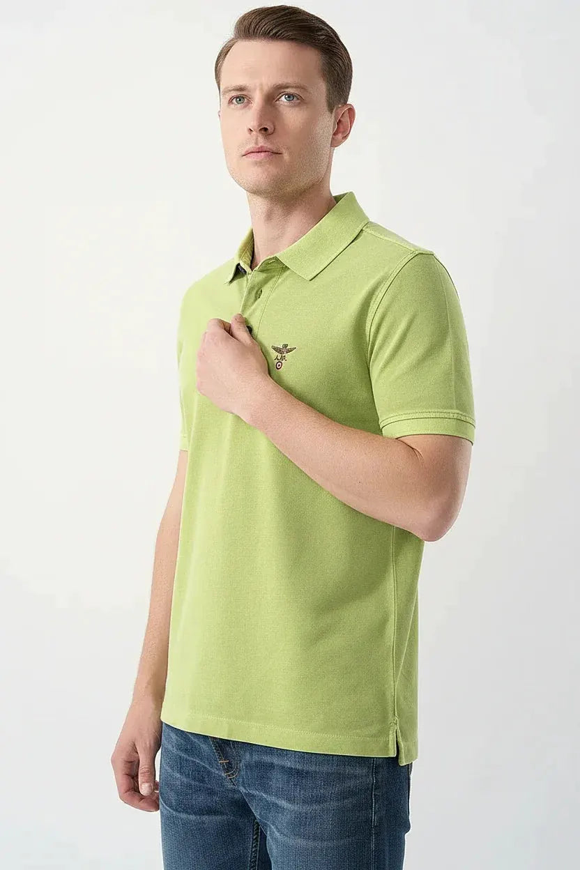 Polo verde uomo manica corta con logo ricamato, abbigliamento casual elegante