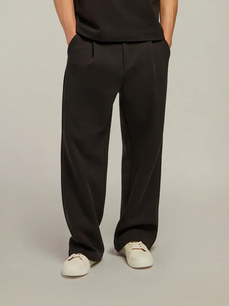 Pantaloni uomo neri a gamba larga, stile elegante, abbigliamento moda uomo