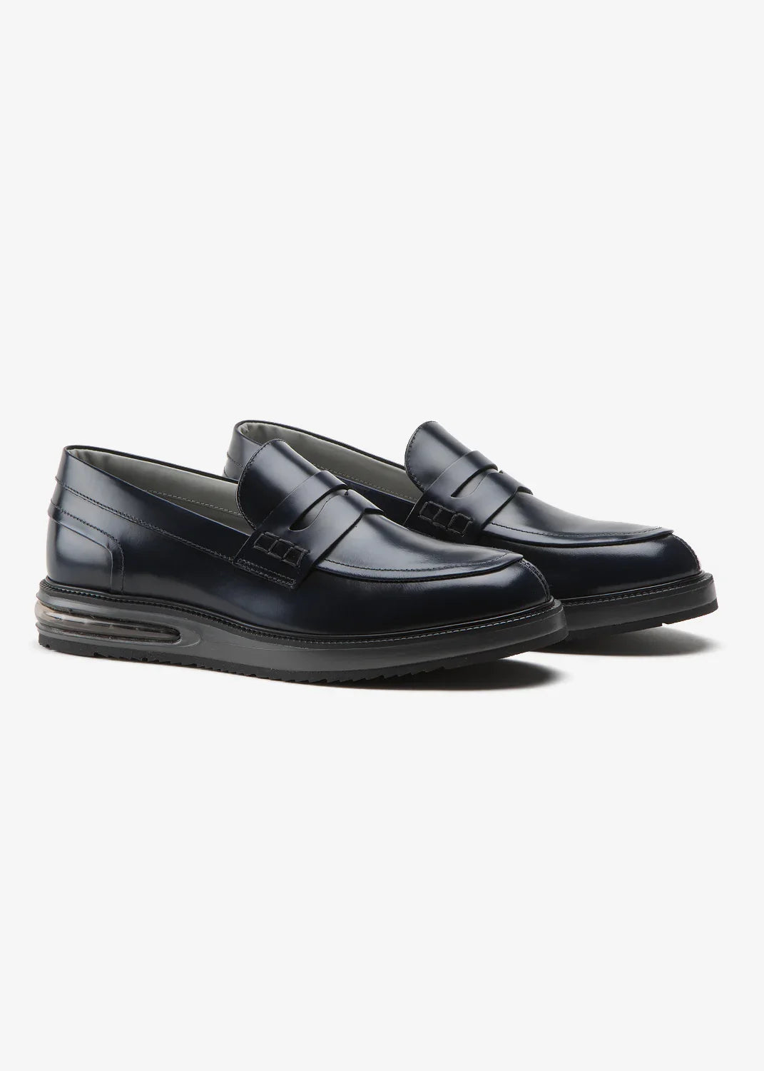 Mocassini uomo in pelle blu con suola in gomma, stile elegante e moderno