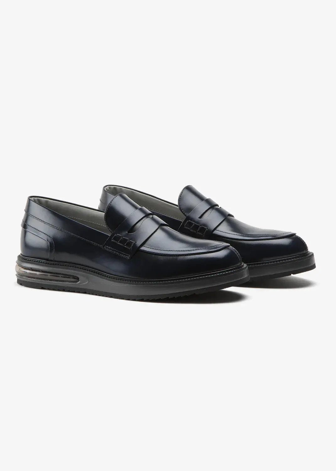 Mocassini uomo in pelle blu con suola in gomma, stile elegante e moderno