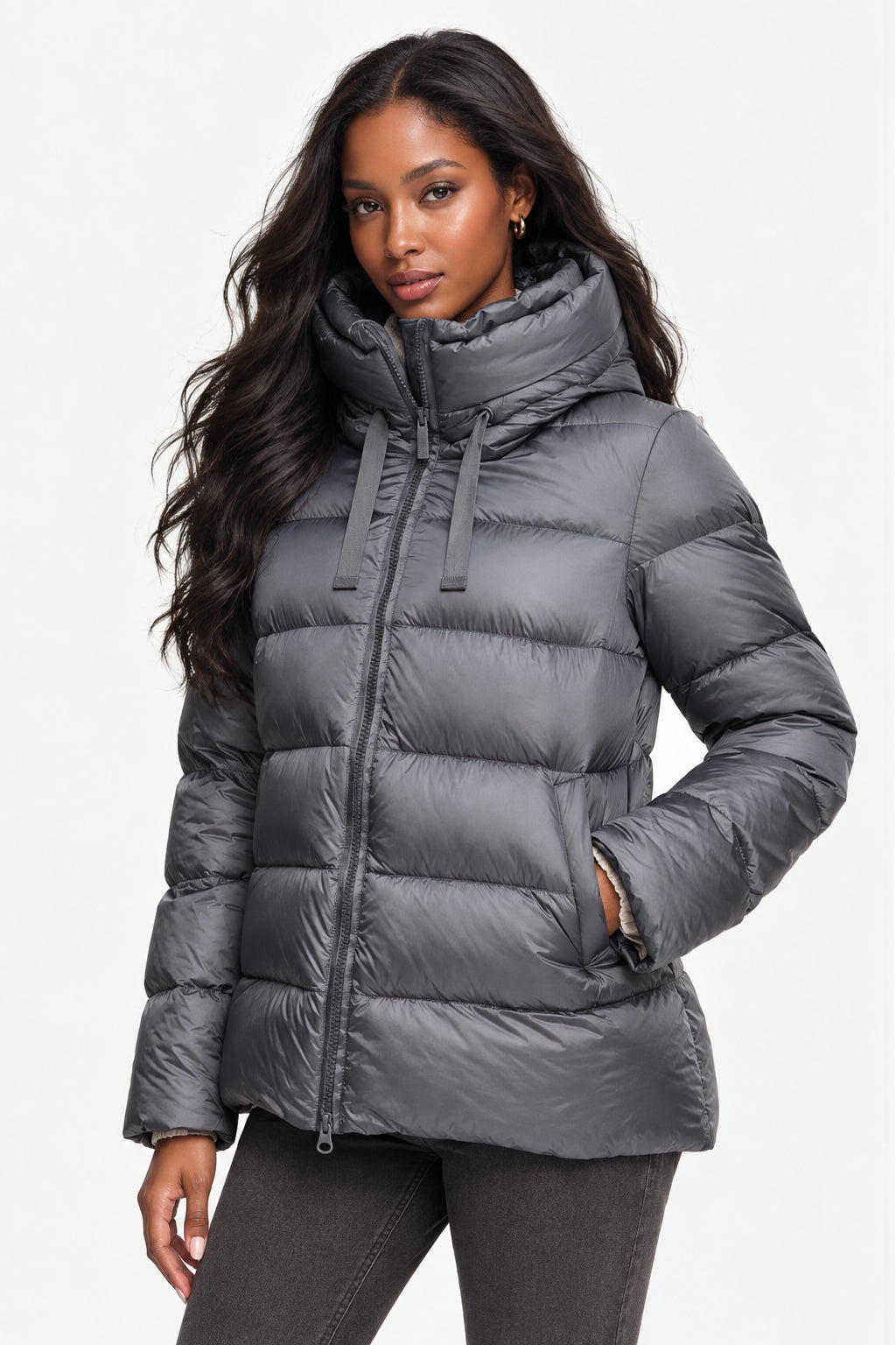 Piumino corto donna Bomboogie Rome Jacket Ash Grey - Vista frontale