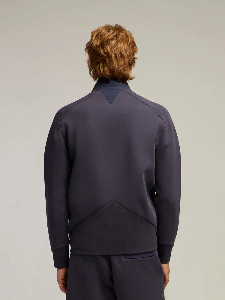 Felpa uomo blu scuro vista posteriore, abbigliamento casual elegante per uomo