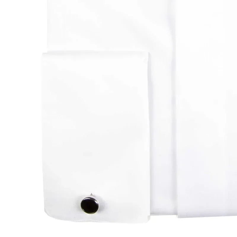 Polsino camicia slim fit bianca in raso di cotone con gemello elegante