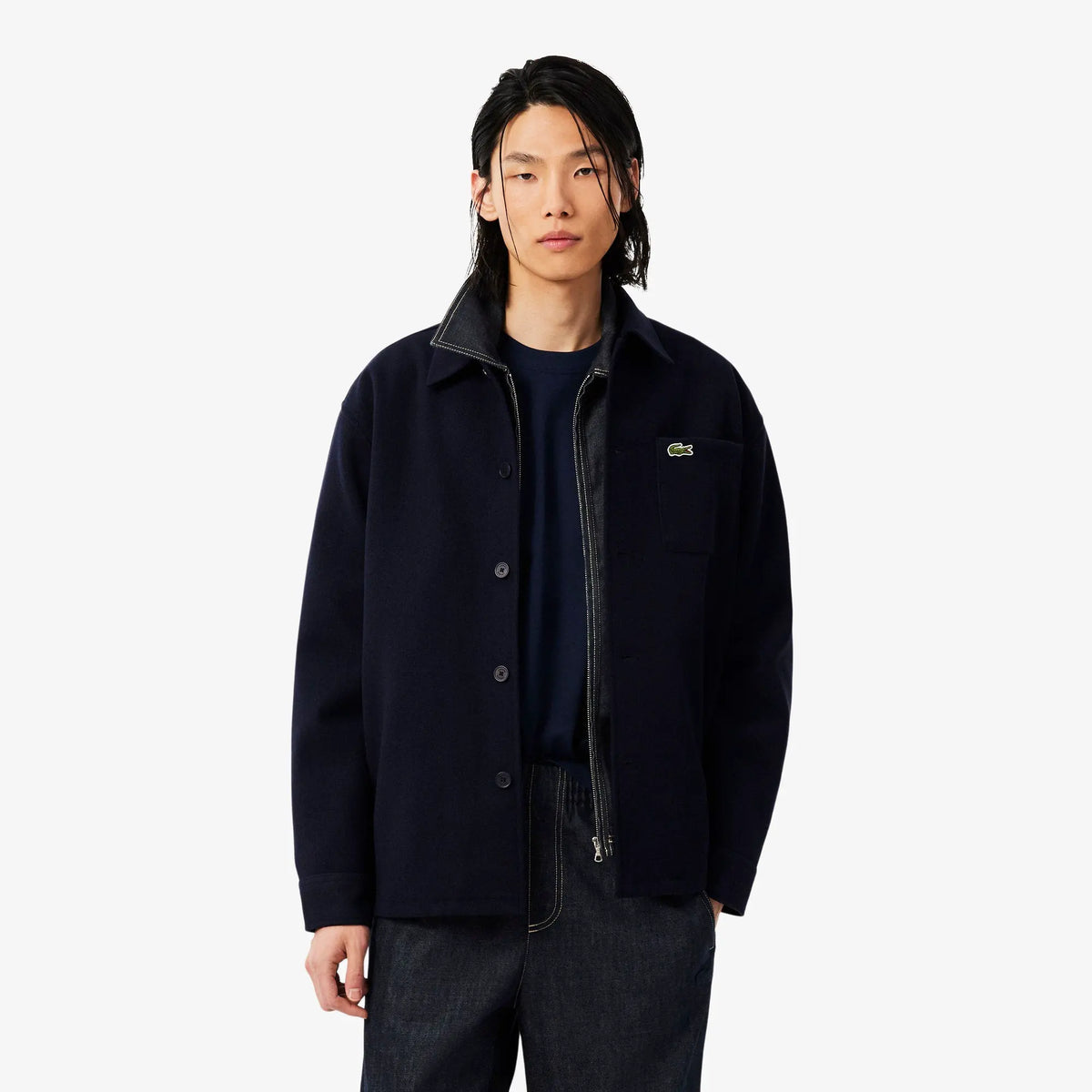 Overshirt in flanella pesante Lacoste blu navy frontale