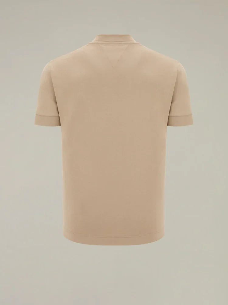 Polo uomo beige manica corta vista retro, abbigliamento moda elegante estiva