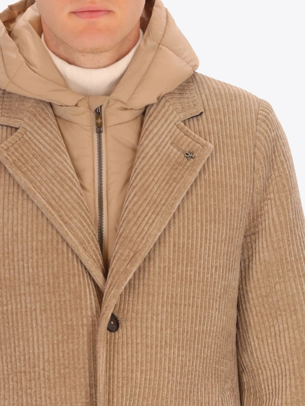 Cappotto DISTRETTO12 Alba CP1316T0499 Cacha sabbia - Dettaglio interno e bretelle logate