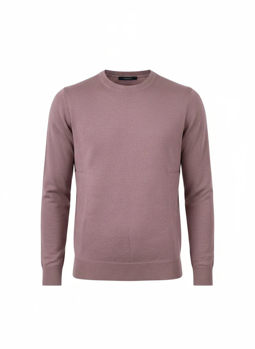 Maglione uomo girocollo rosa cipolla manica lunga, stile elegante casual.